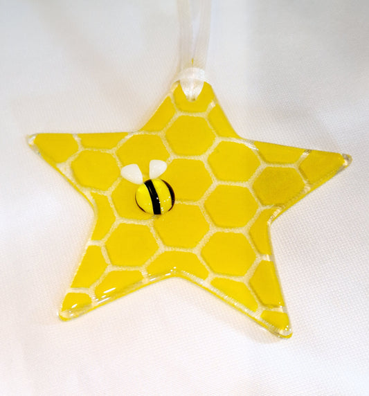 Fused Glass Yellow Bee Star Glass Suncatcher