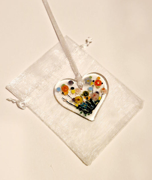 Fused Glass Mini Heart Meadow Suncatcher