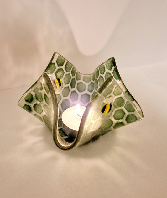 Bee honeycomb scarf tealight in green with candle
