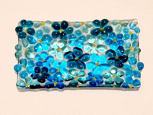 Fused glass blue ditsy flower trinket dish