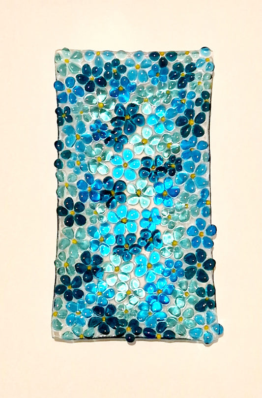 Fused glass blue ditsy flower dish