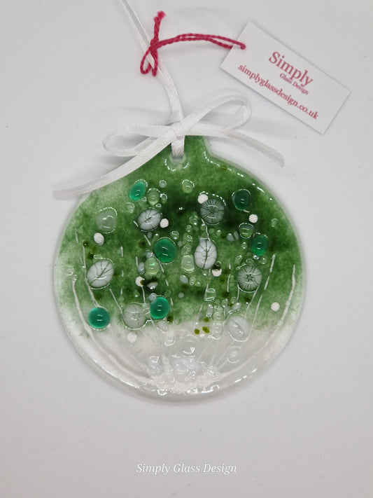 Green fused glass Christmas bauble decoration