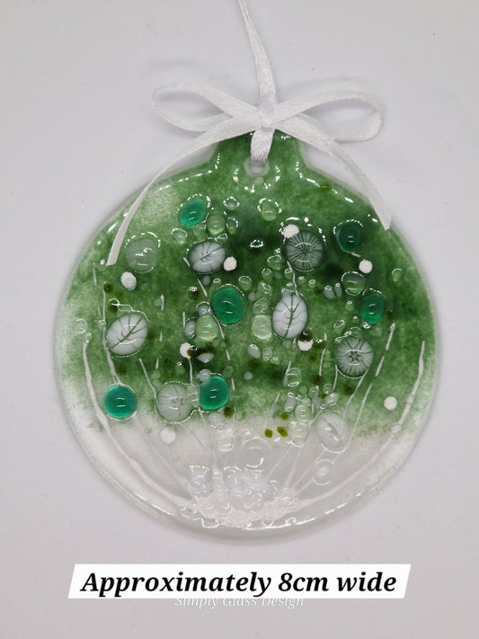 Green fused glass Christmas bauble decoration