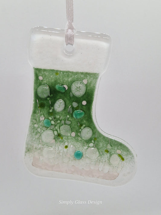 Green fused glass Christmas stocking