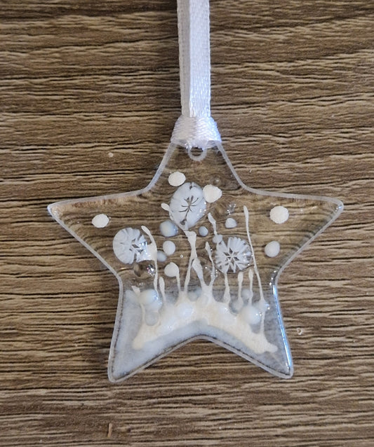 Miniature white fused glass star decoration