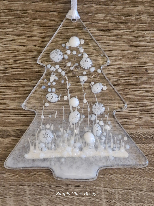 White fused glass Christmas Tree decoration
