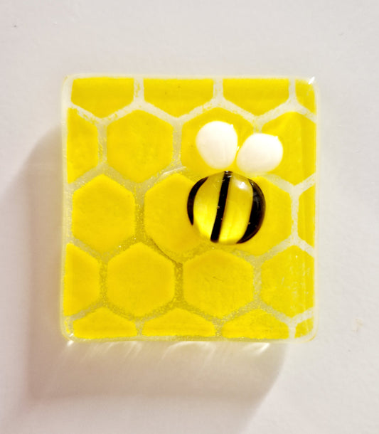 Fused Glass Yellow Bee Magnet