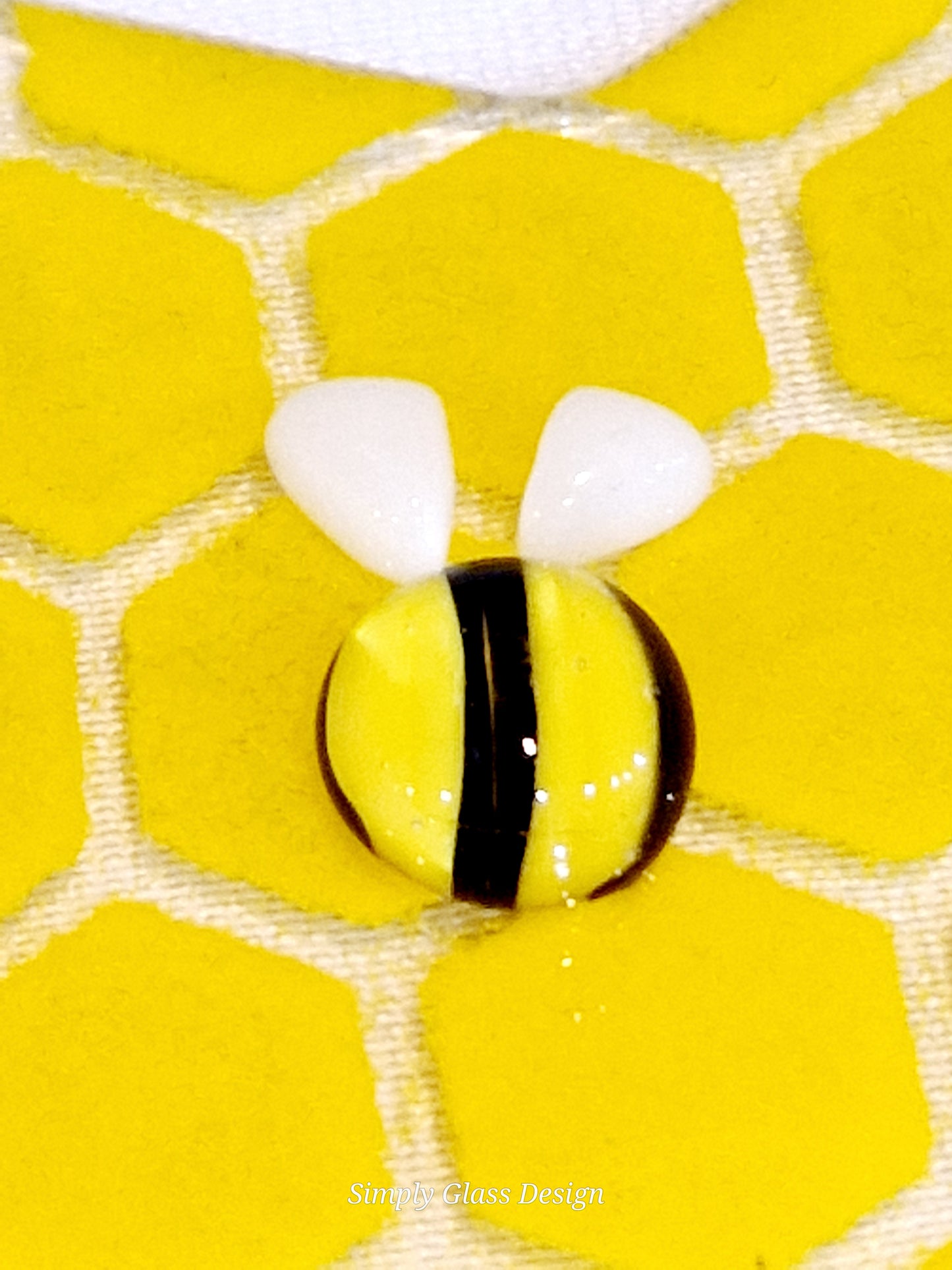 Yellow fused glass bee and honeycomb trinket dish