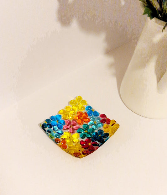 Fused glass square ditsy flower dish