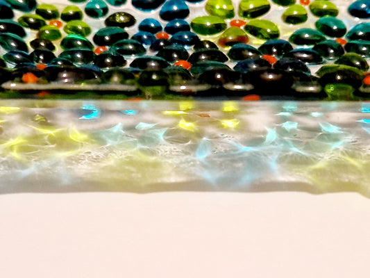 Large Fused glass green ditsy flower dish