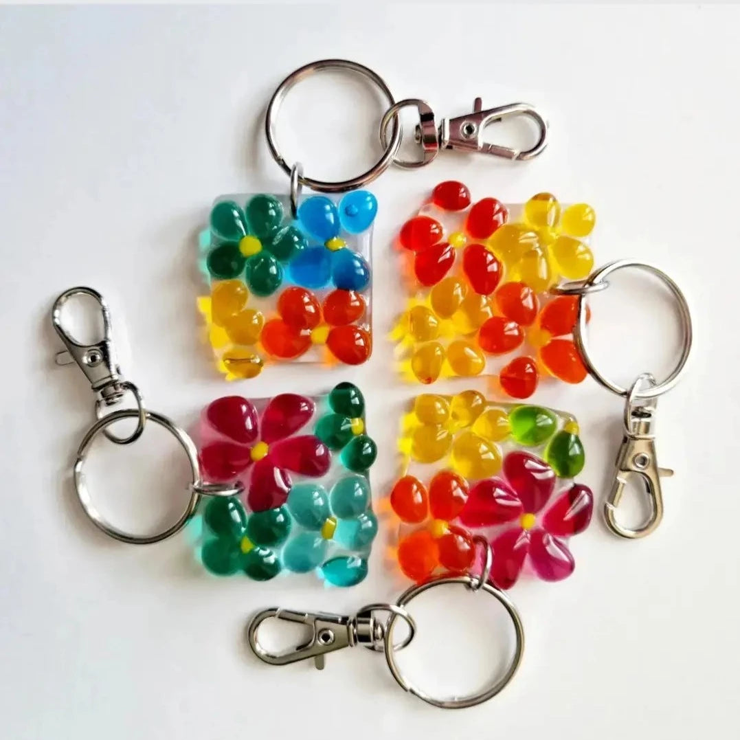 Fused glass ditsy key ring