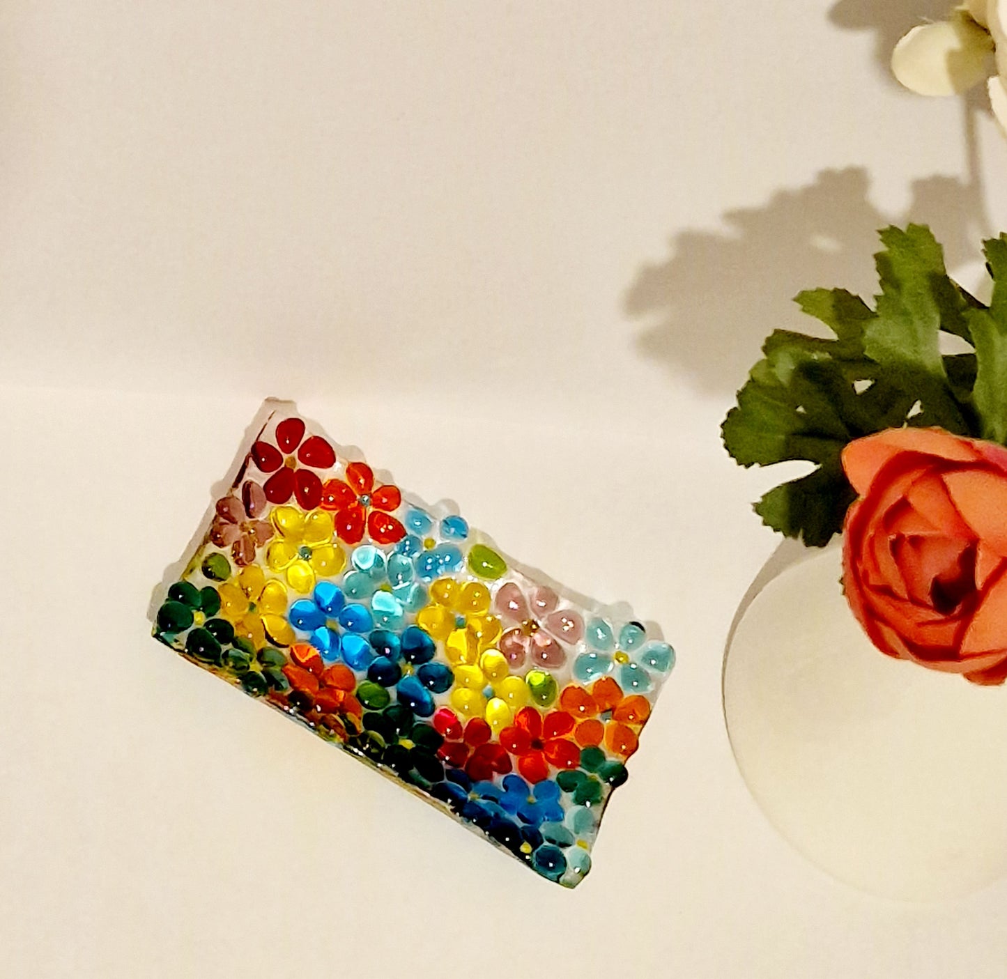 Fused glass ditsy flower trinket dish