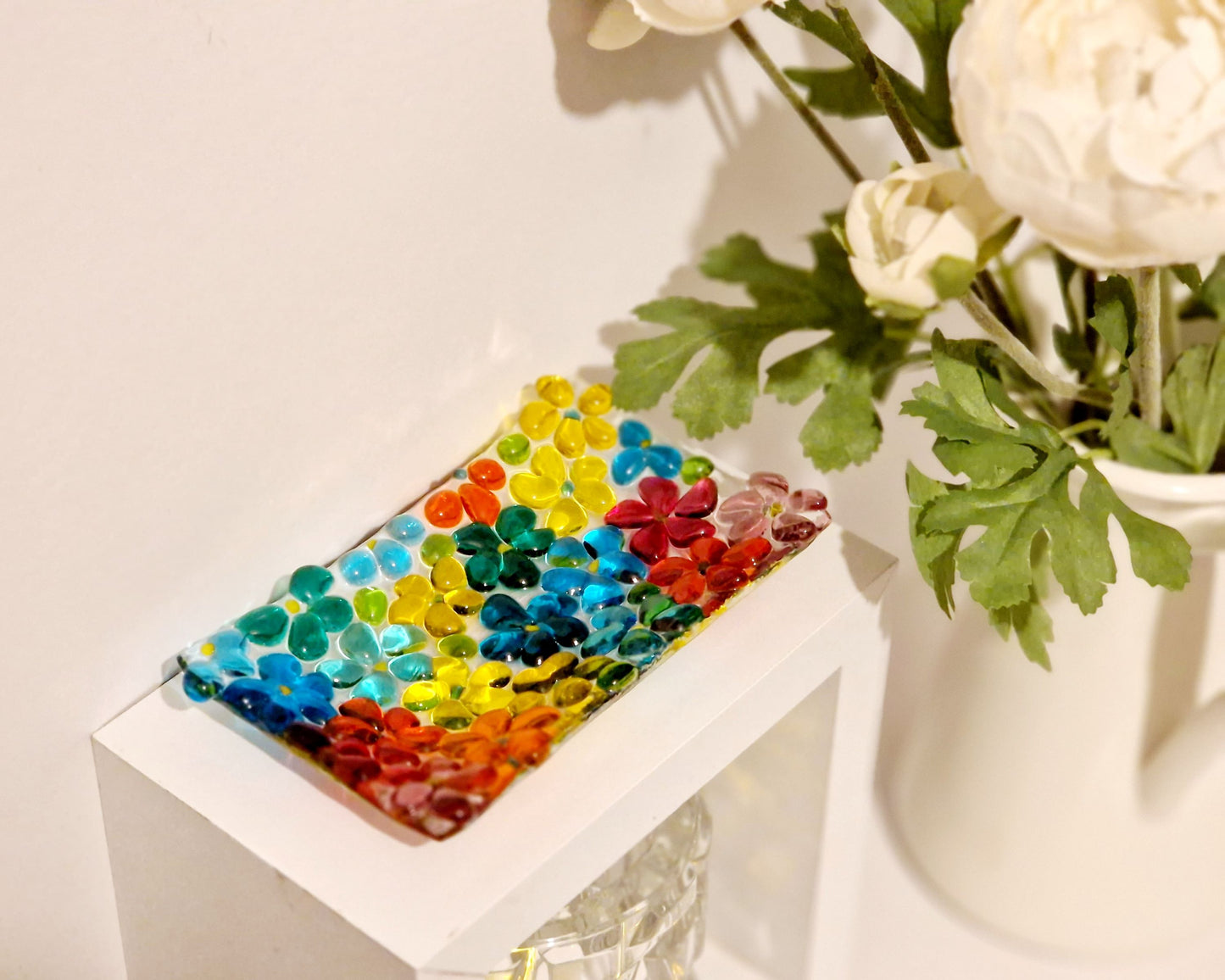 Fused glass ditsy flower trinket dish