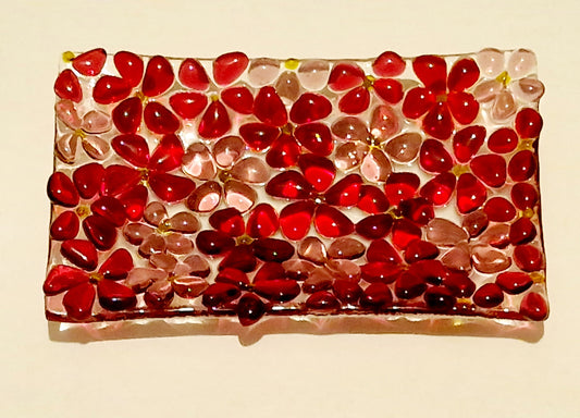 Fused glass pink ditsy flower trinket dish