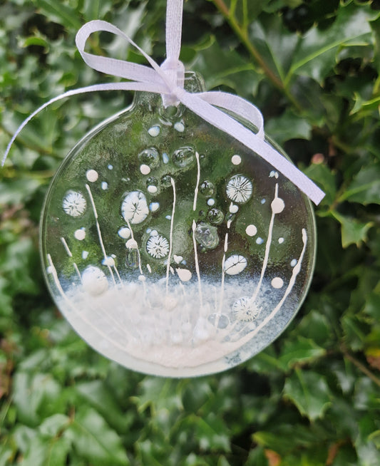 White fused glass Christmas bauble decoration