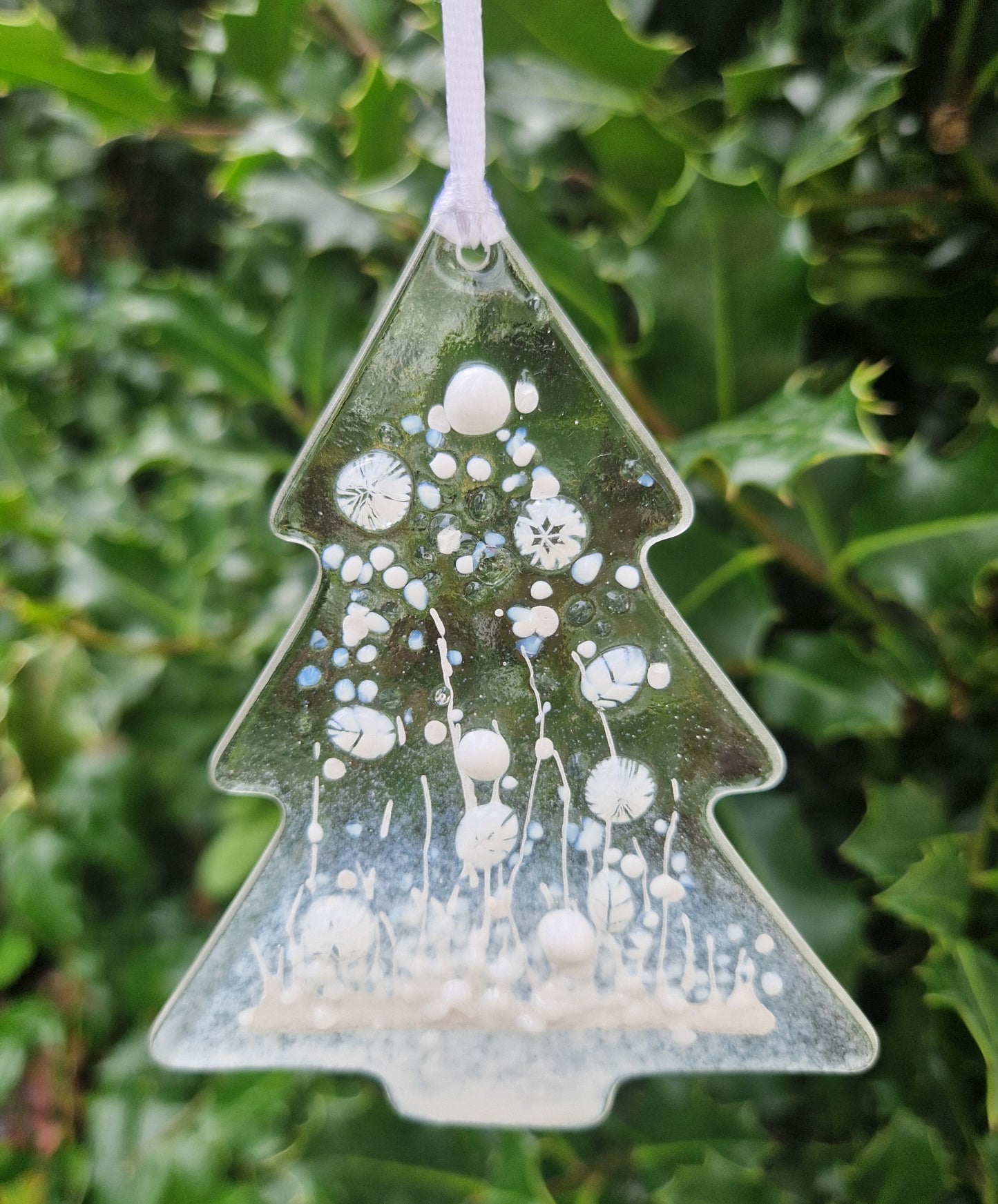 White fused glass Christmas Tree decoration