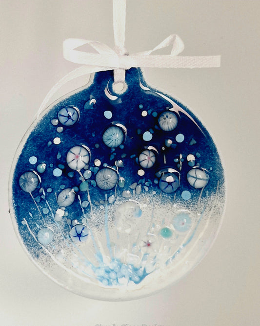 Blue fused glass Christmas bauble decoration