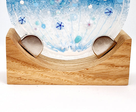 Small round winter meadow display on oak stand