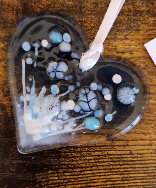 Fused Glass Mini Winter Meadow Heart Ornament