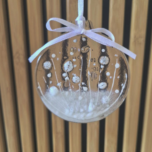 White fused glass Christmas bauble decoration