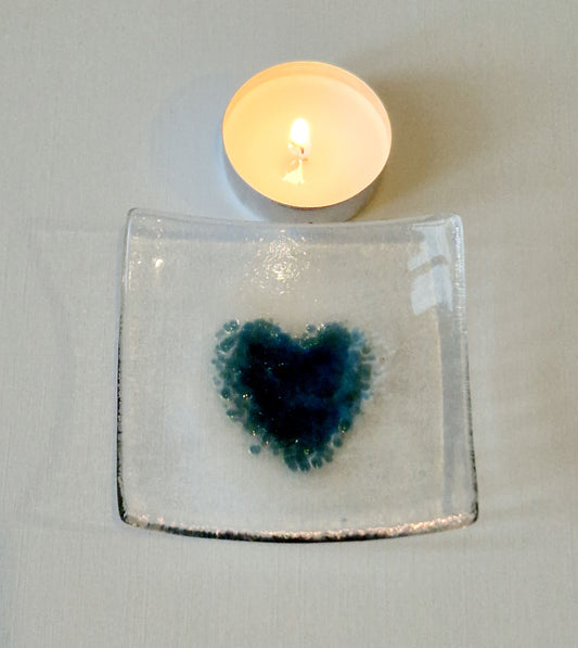 Blue frit heart trinket dish