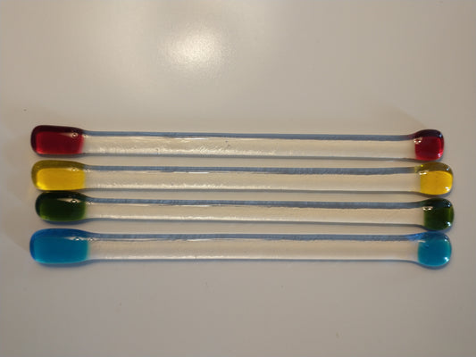 Multi-coloured fused glass drink stirrers
