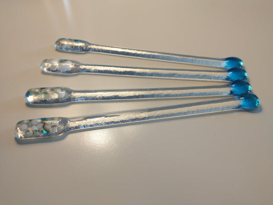 Fused glass blue and vanilla drink stirrers - set of 4
