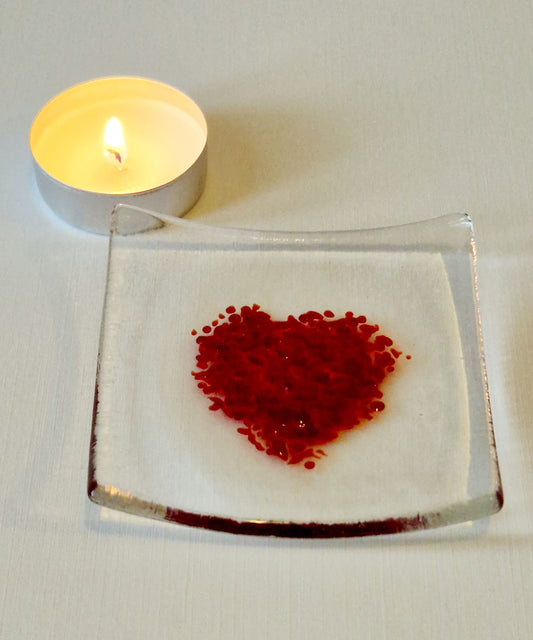 Red frit heart trinket dish