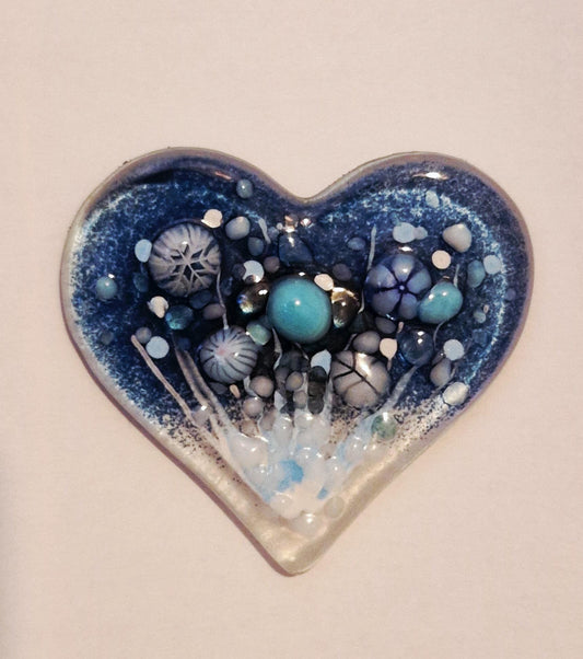 Fused Glass Winter Meadow Heart Magnet