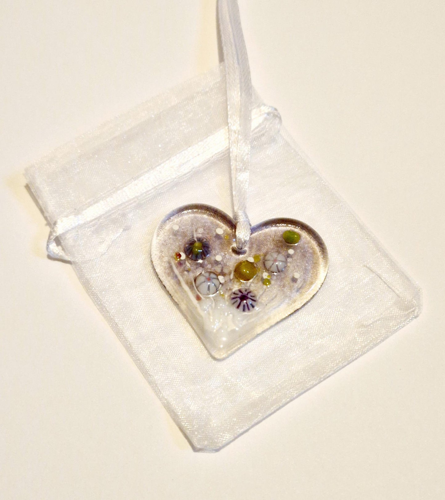 Fused Glass Mini Heart Dusk Meadow Suncatcher