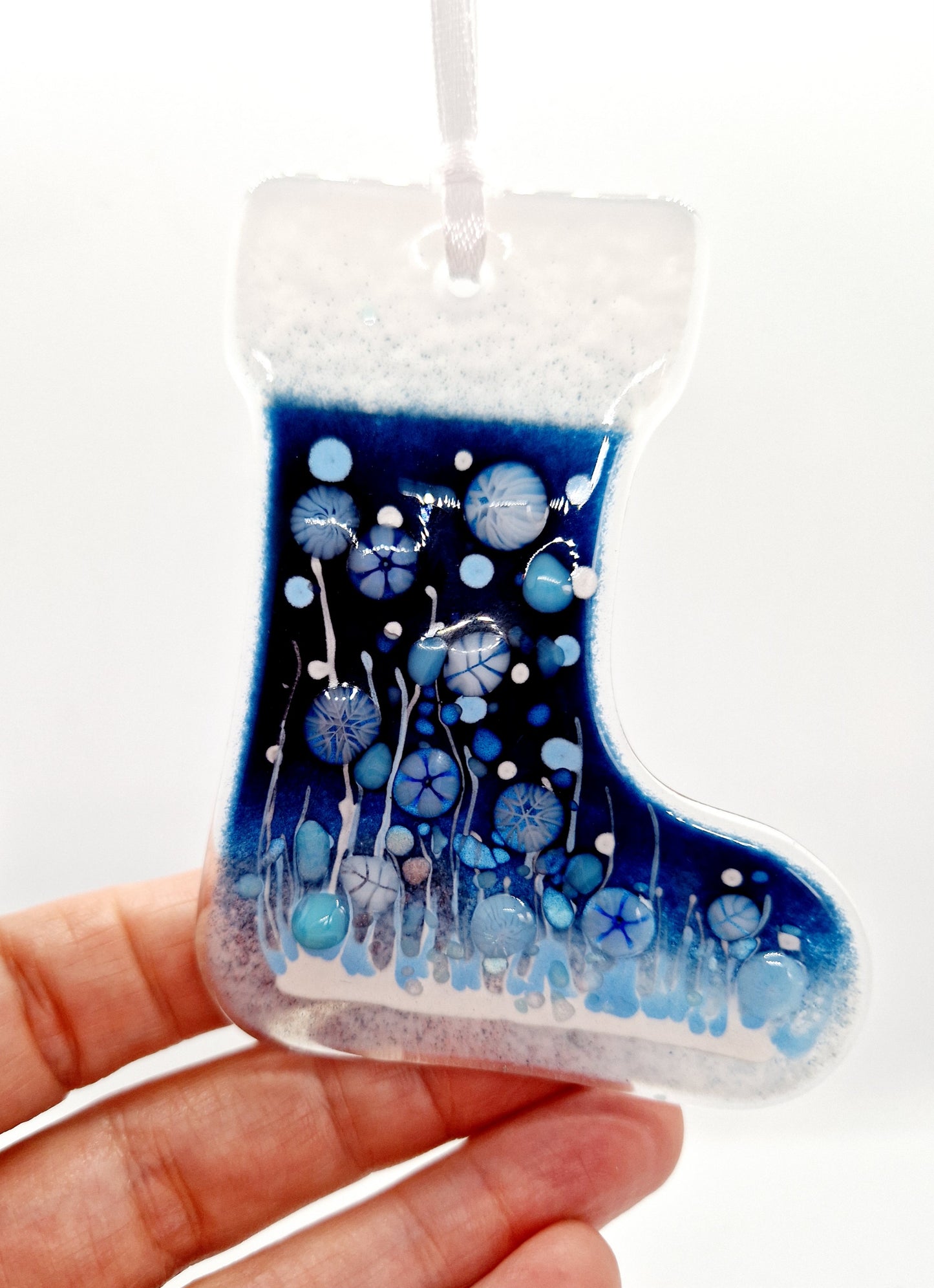 Blue fused glass Christmas Stocking decoration