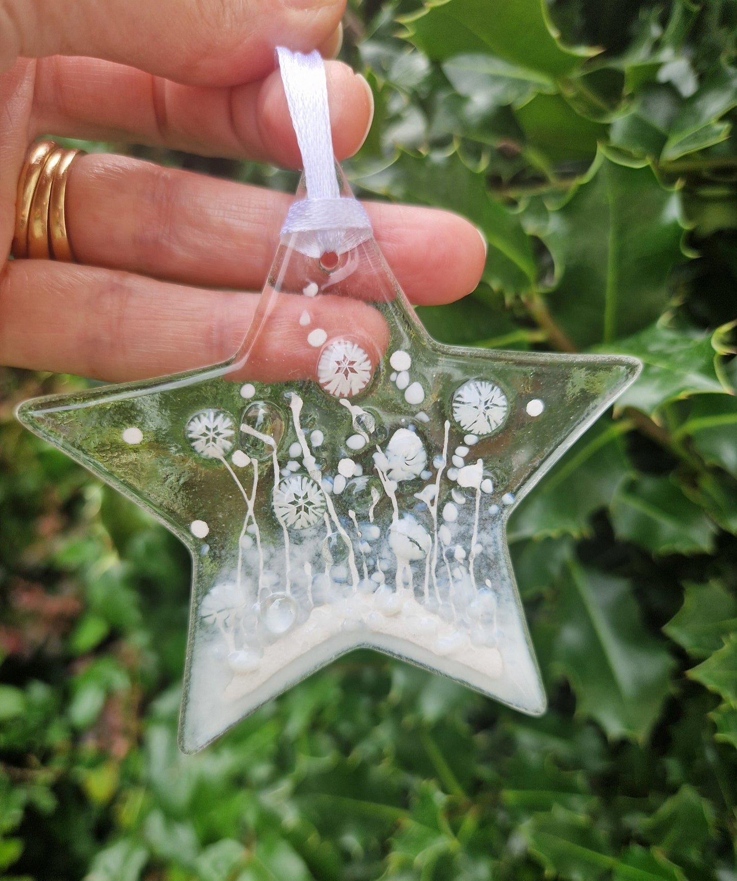 White fused glass star decoration