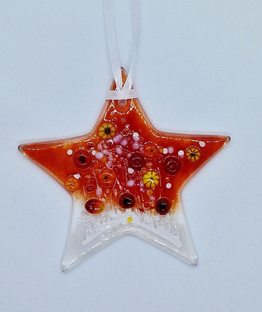 Fused Glass Red Hanging Star Decoration