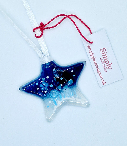 Fused Glass Miniature Winter Meadow Star Ornament