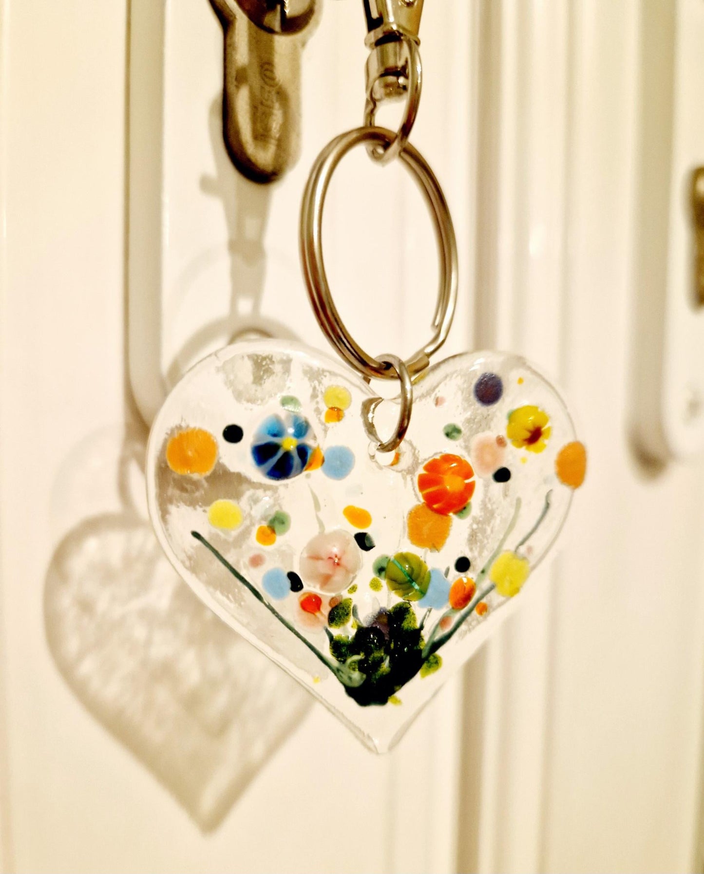 Fused Glass Heart Meadow Keyring / Bag Charm