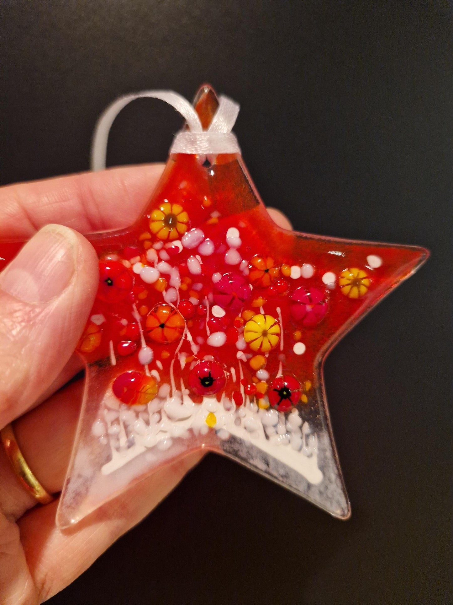 Fused Glass Red Hanging Star Decoration