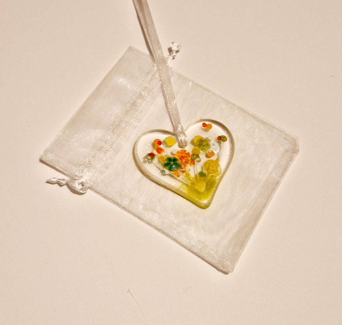 Fused Glass Mini Heart Zesty Meadow Suncatcher