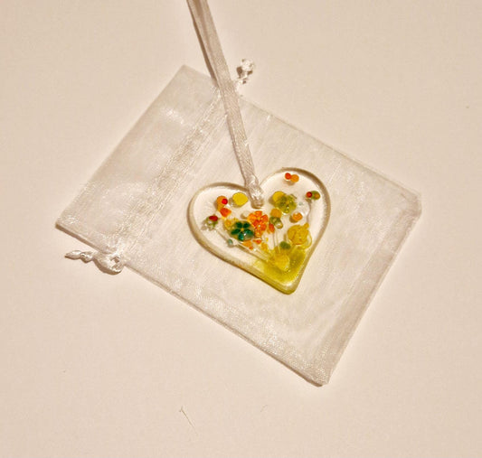 Fused Glass Mini Heart Zesty Meadow Suncatcher