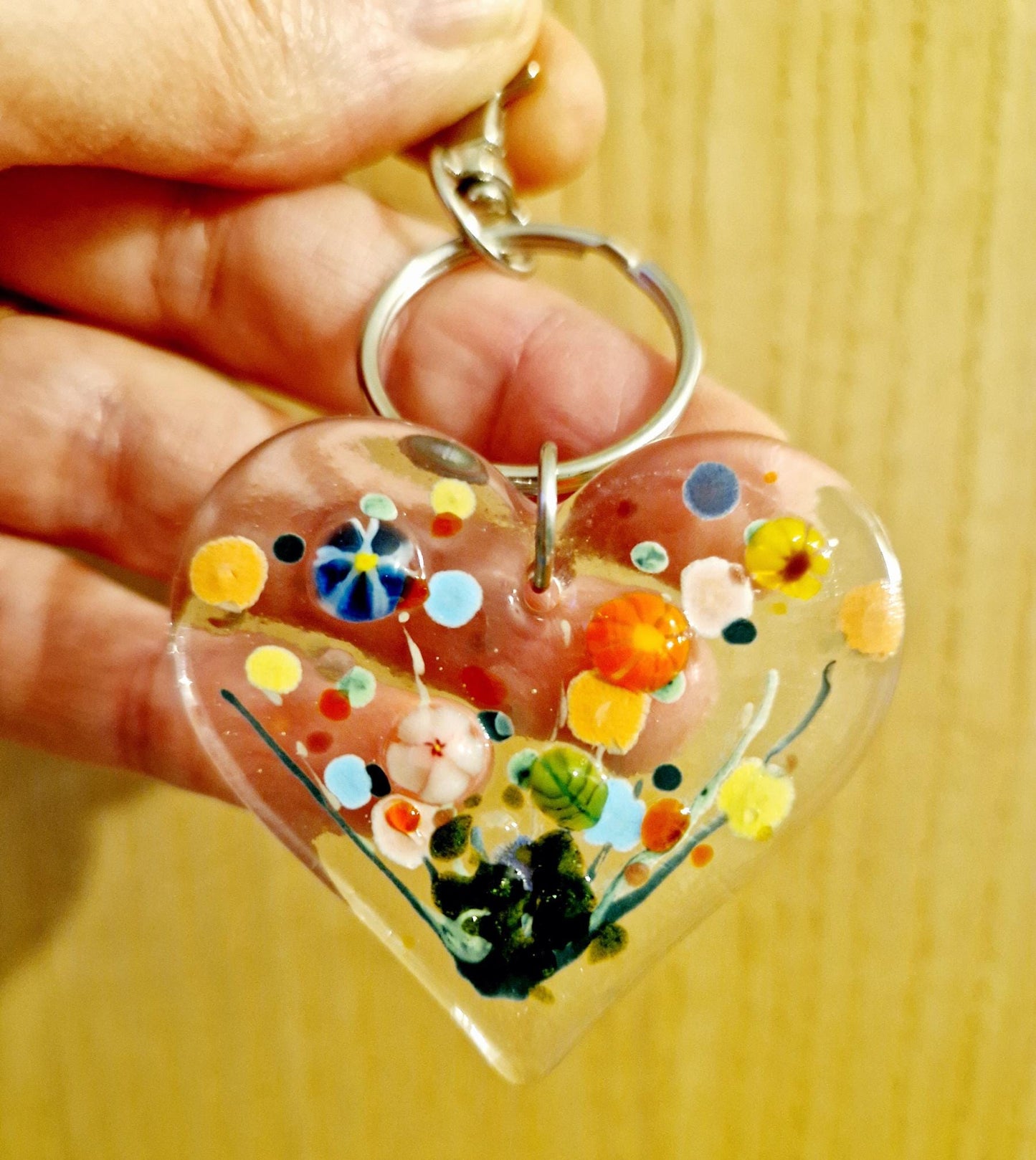 Fused Glass Heart Meadow Keyring / Bag Charm