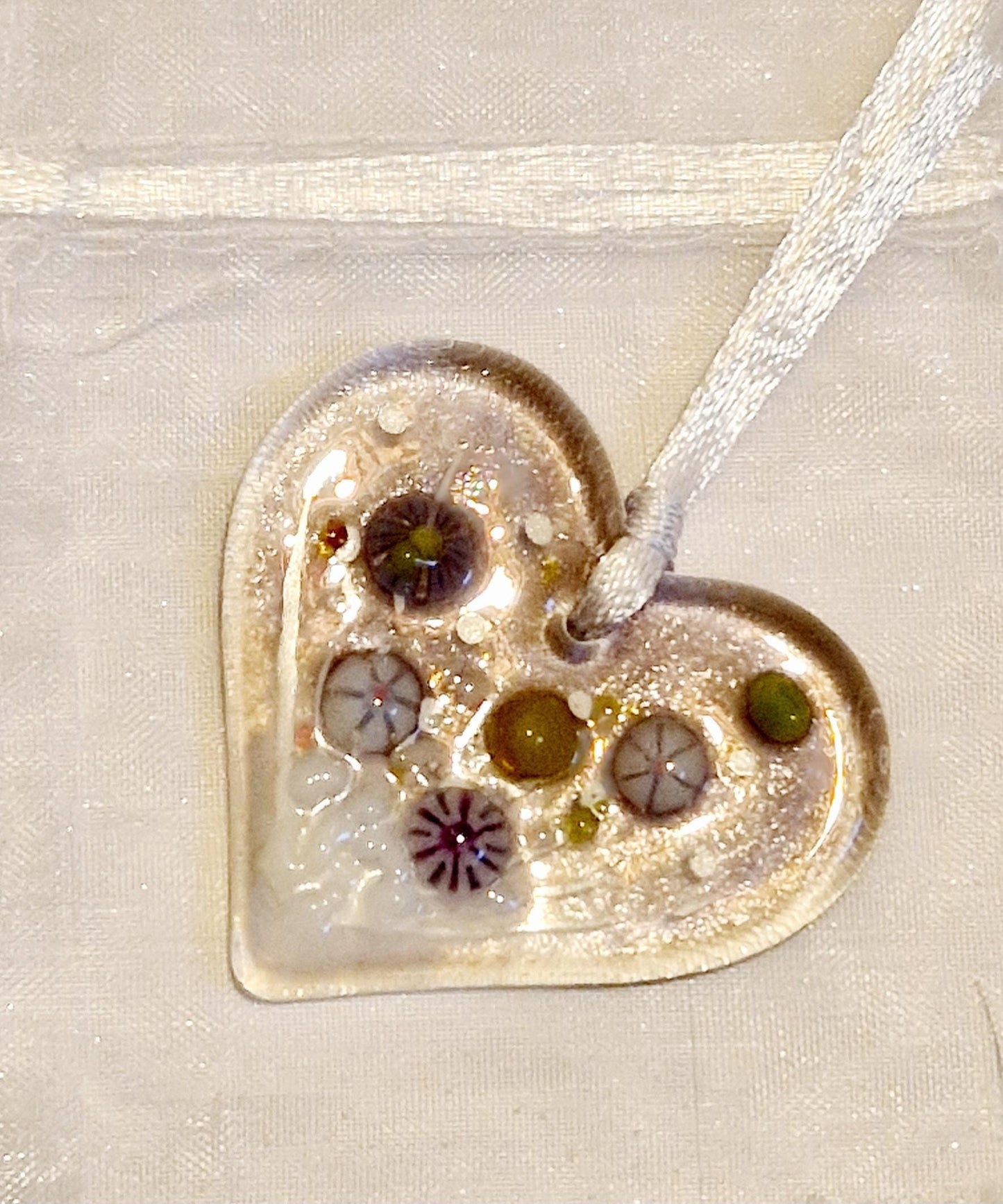 Fused Glass Mini Heart Dusk Meadow Suncatcher
