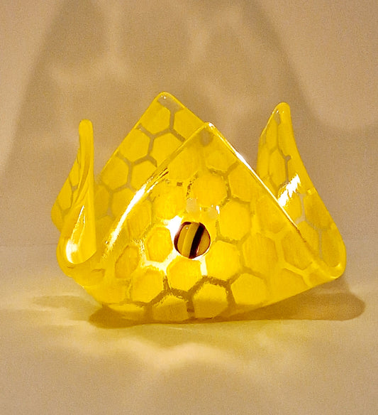 Bee honeycomb scarf tealight in yellow side view