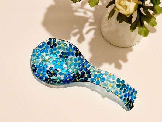Blue fused glass spoon rest top view