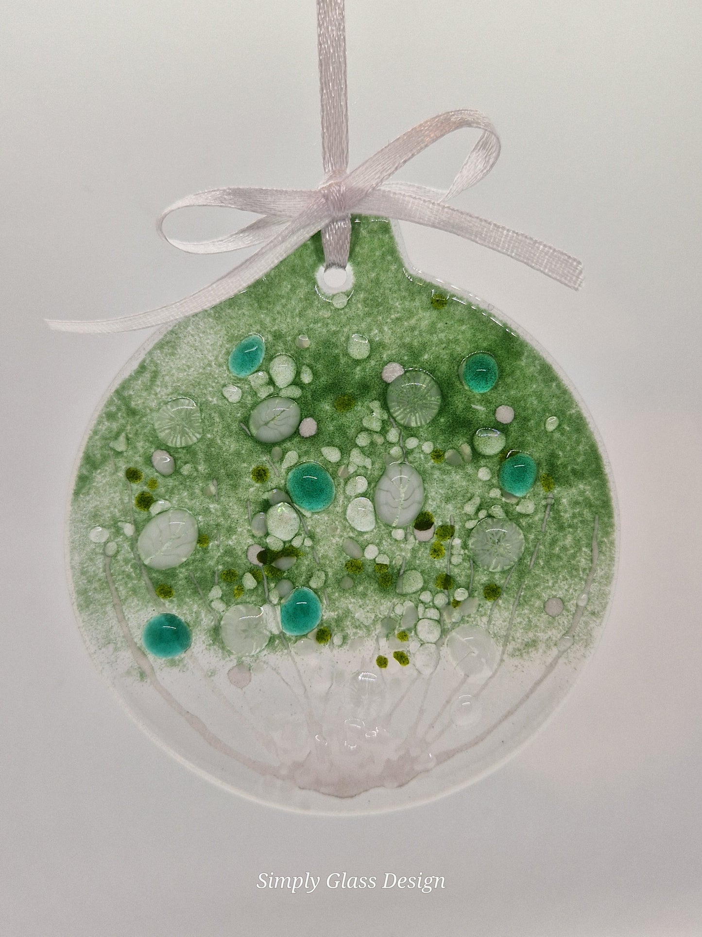 Green fused glass Christmas bauble decoration
