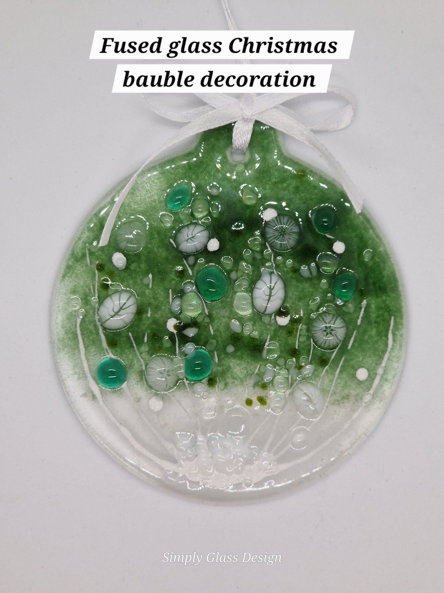 Green fused glass Christmas bauble decoration