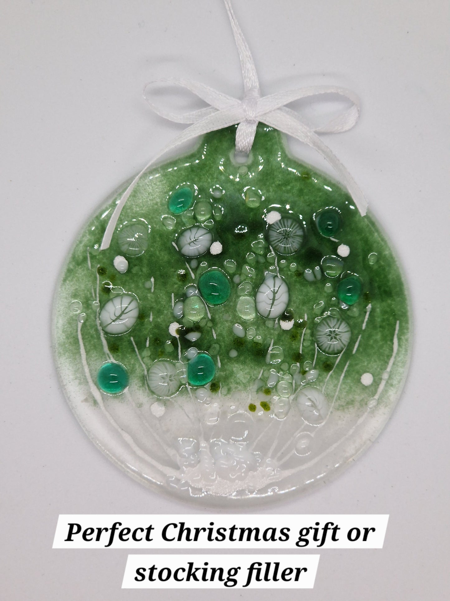 Green fused glass Christmas bauble decoration