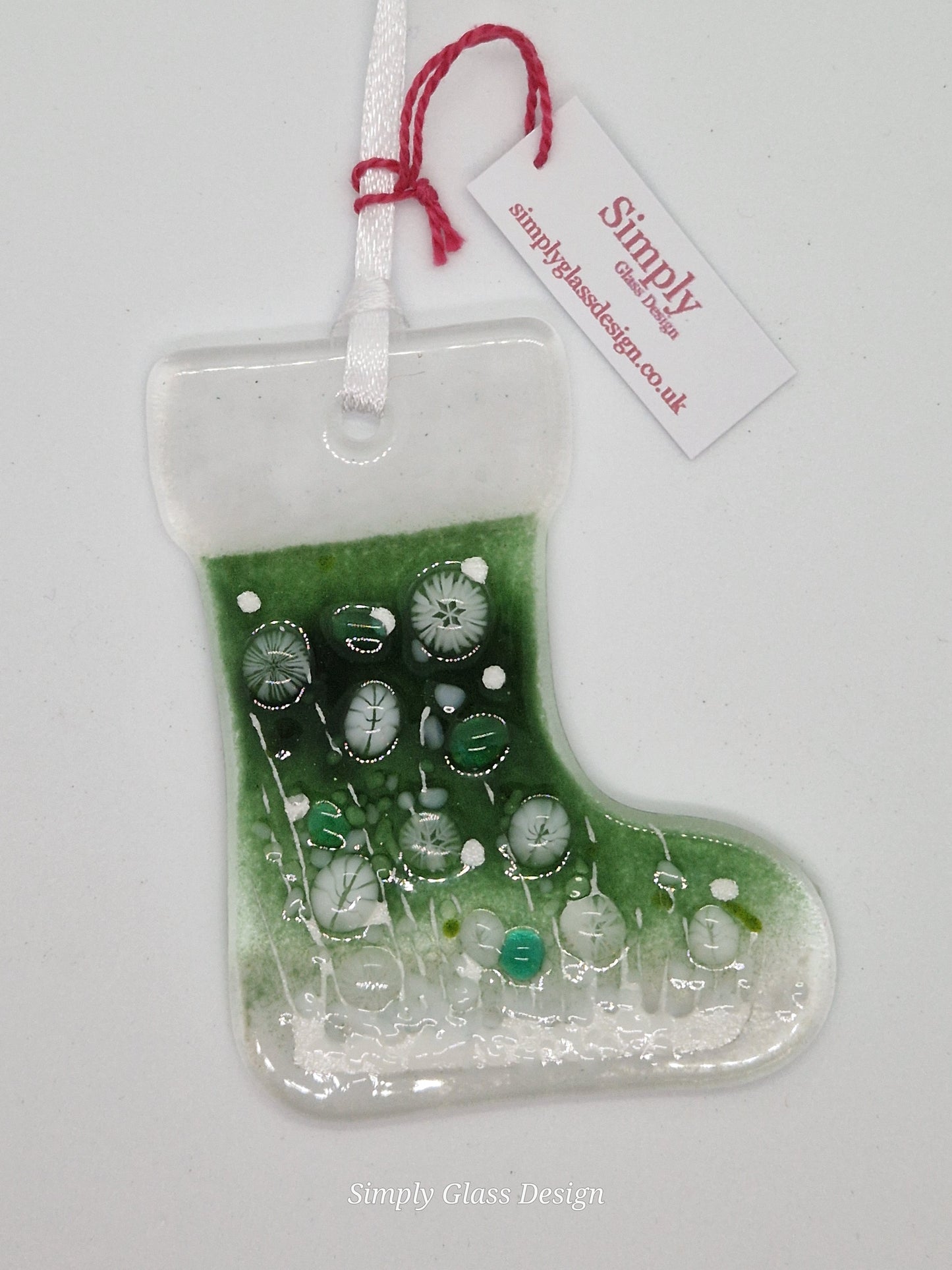 Green fused glass Christmas stocking