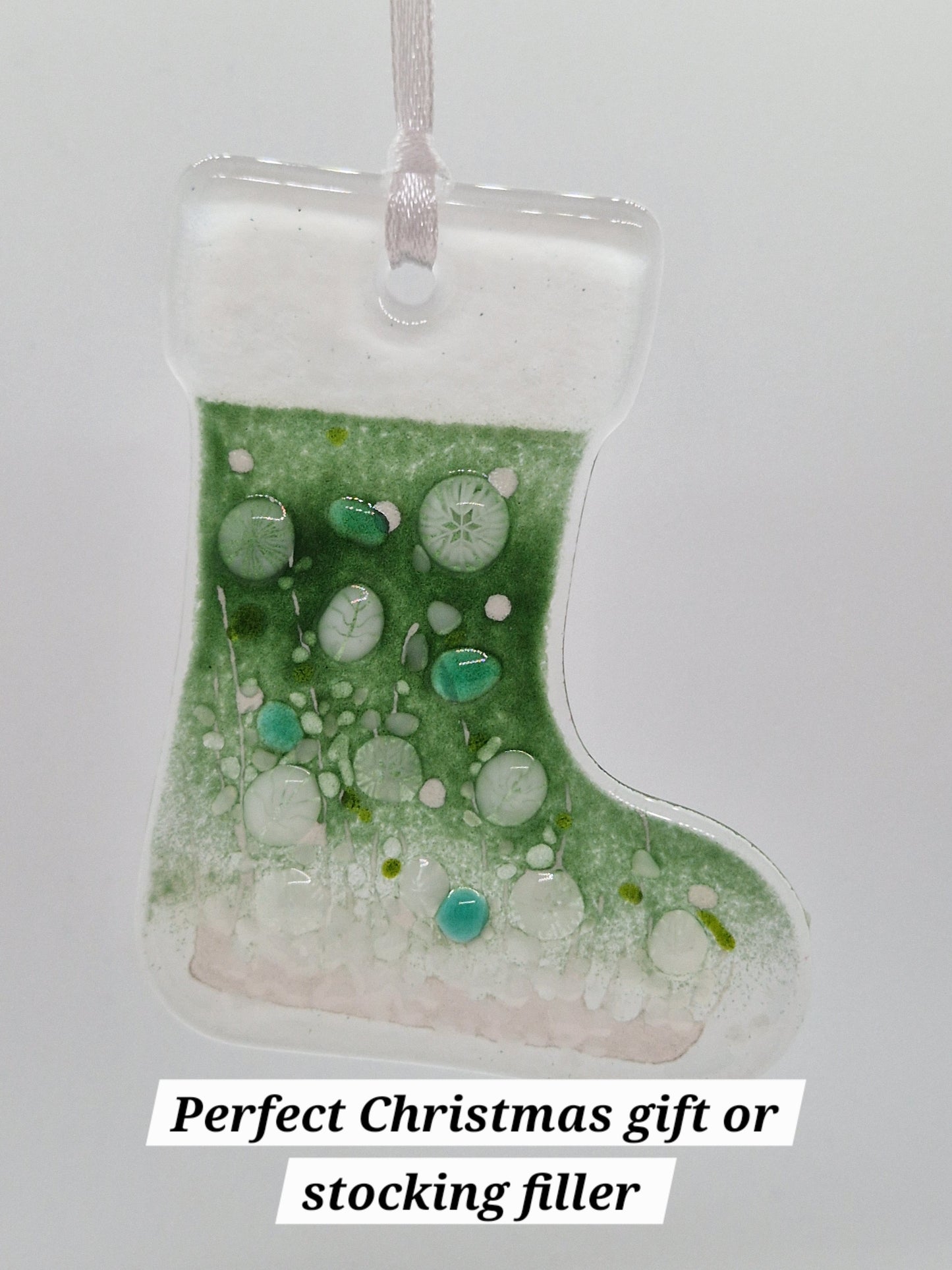 Green fused glass Christmas stocking
