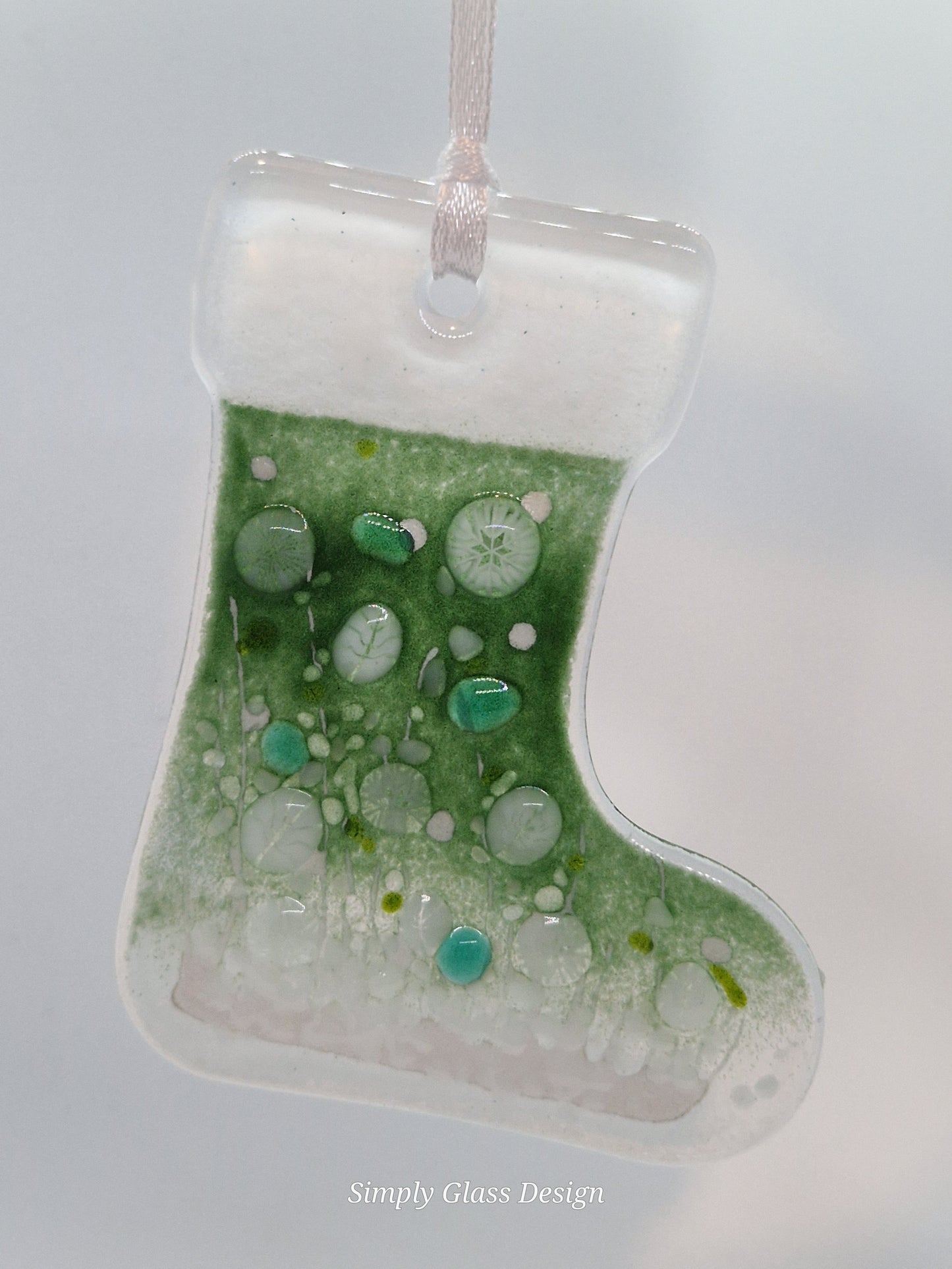Green fused glass Christmas stocking