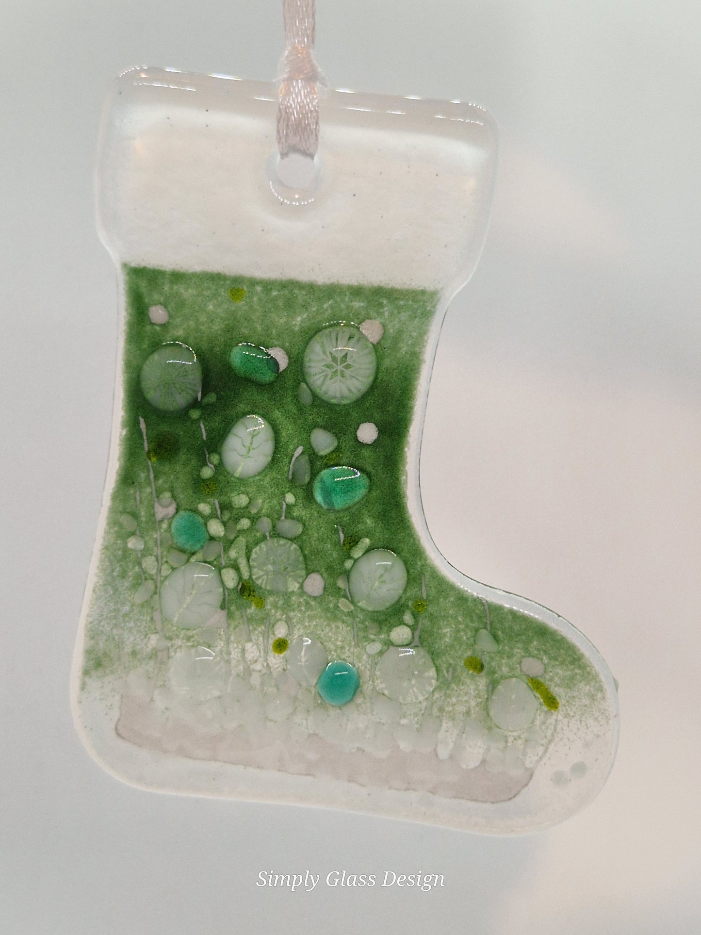 Green fused glass Christmas stocking