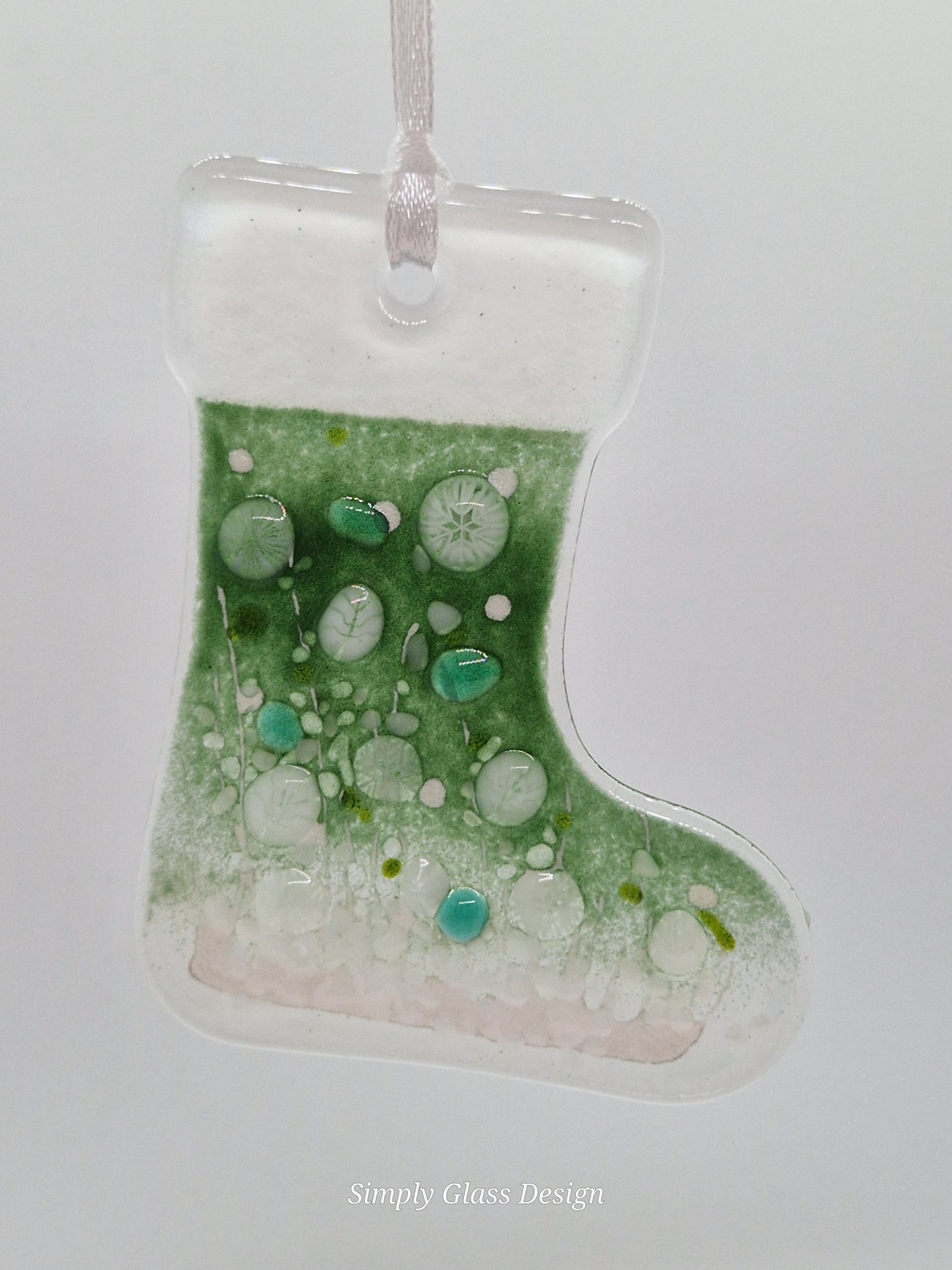 Green fused glass Christmas stocking